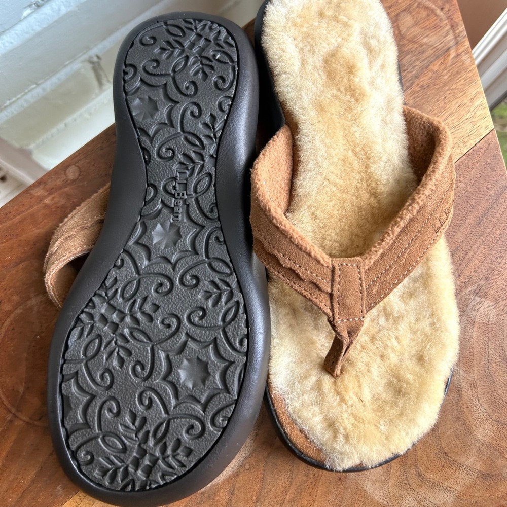 L. L. Bean Women's Wicked Good Shearling Leather Sandals Brown 7 Comfort - Picture 3 of 7